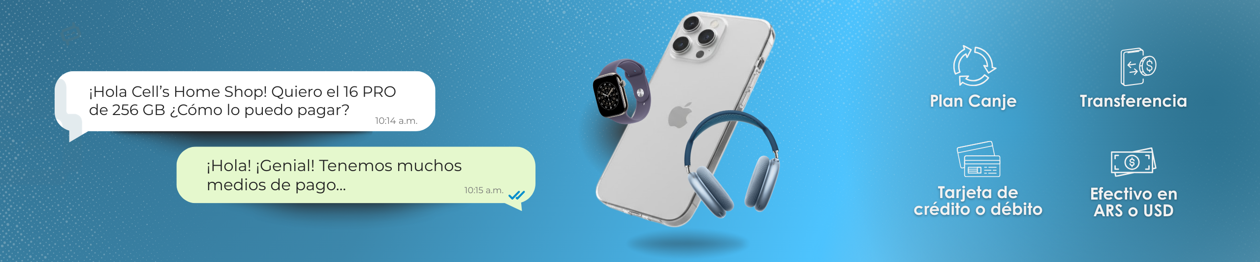 Opciones de pago: Plan Canje, Transferencia, Tarjeta, Efectivo