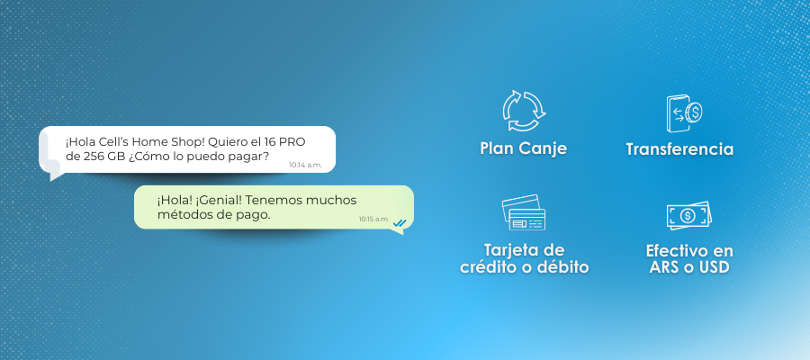 Opciones de pago: Plan Canje, Transferencia, Tarjeta, Efectivo